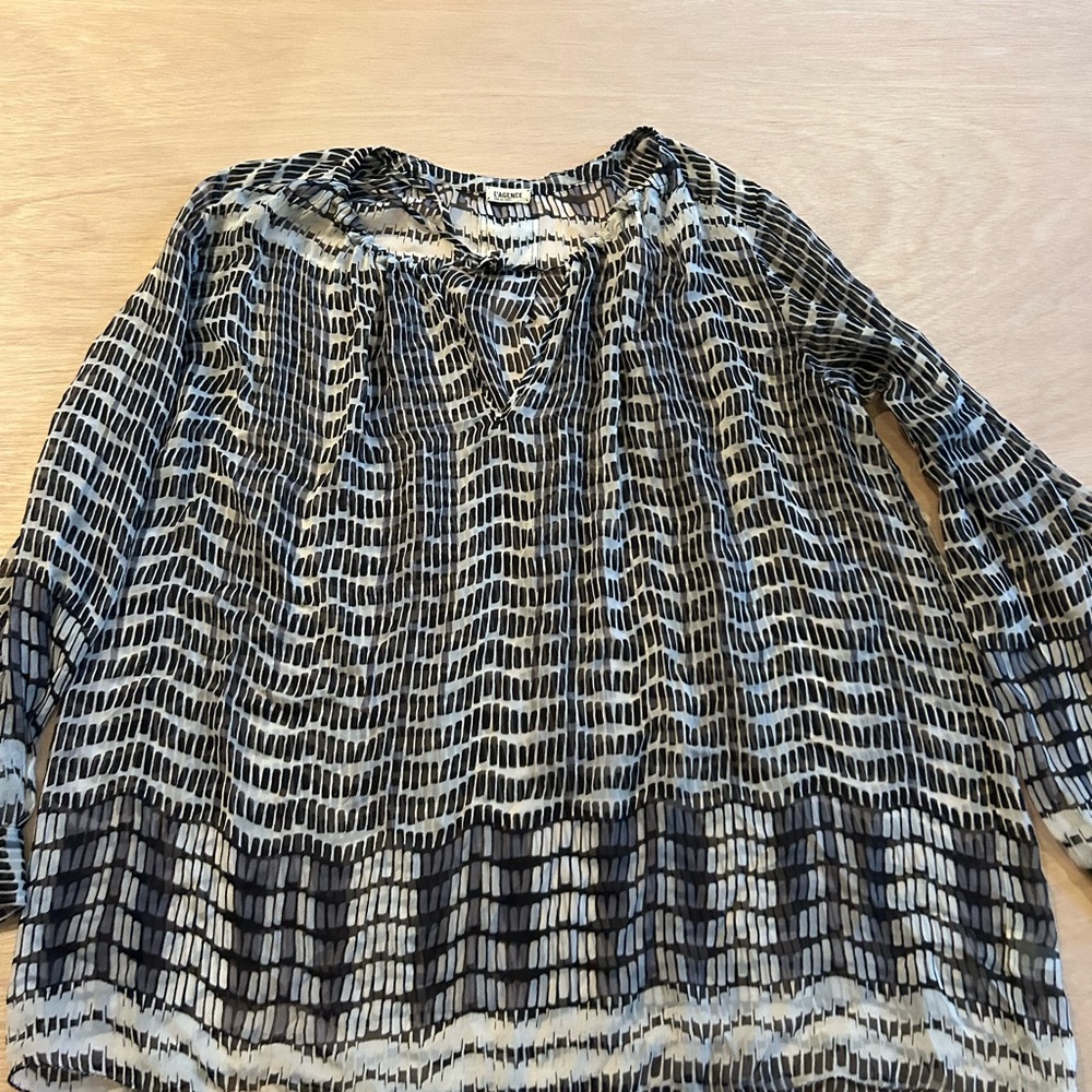 L'AGENCE Black & White Patterned Long Sleeve Tunic 4039